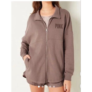 NEW Women's PINK Victoria's Secret Sweatshirt S Brown Full Zip